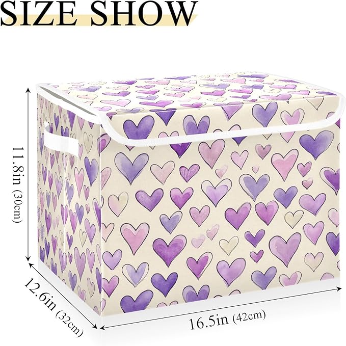 Storage Bins With Lid Stackable Fabric Closet Organizer Clothing Storage Large Boxes For Closet Shelves Bedroom Purple Hearts Minimotifs Diverse