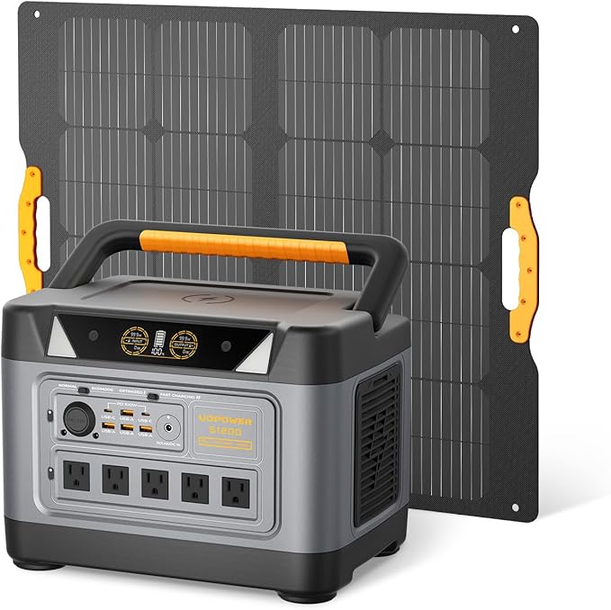 UDPOWER S1200 1190Wh Solar Generator Kit | 1200W Power Station + 120W Solar Panel | Portable Power for Home Backup RV &amp Outdoor