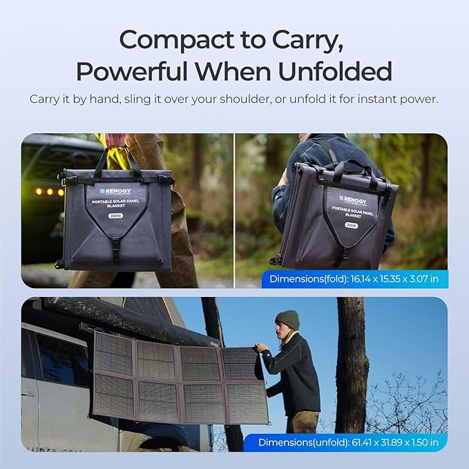 RENOGY REGO 200 Watt Portable Solar Panel Renogy Solar Blanket N-Type Foldable Solar Panel 25% High Efficiency Lightweight Solar Panels Charger for Camping RV Marine SUV Off Grid Applications