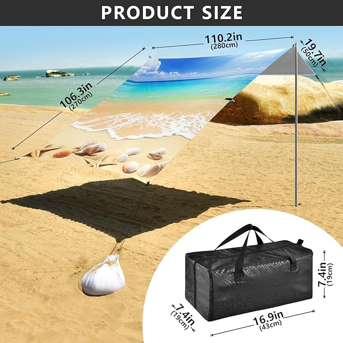 Beach Canopy with Windproof Ropes &amp Sandbags Beach Tent Sun Shade Sun Shelter for Camping Trips Fishing Backyard Fun or Picnics Beach