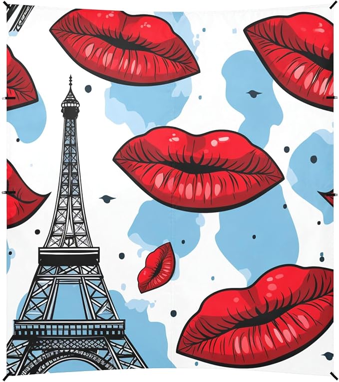 ALAZA Paris Eiffel Tower Red Lips Beach Tent Sun Shelter Portable Canopy Sunshade for Outdoor Camping Picnics Backyard Fun 10x9 ft