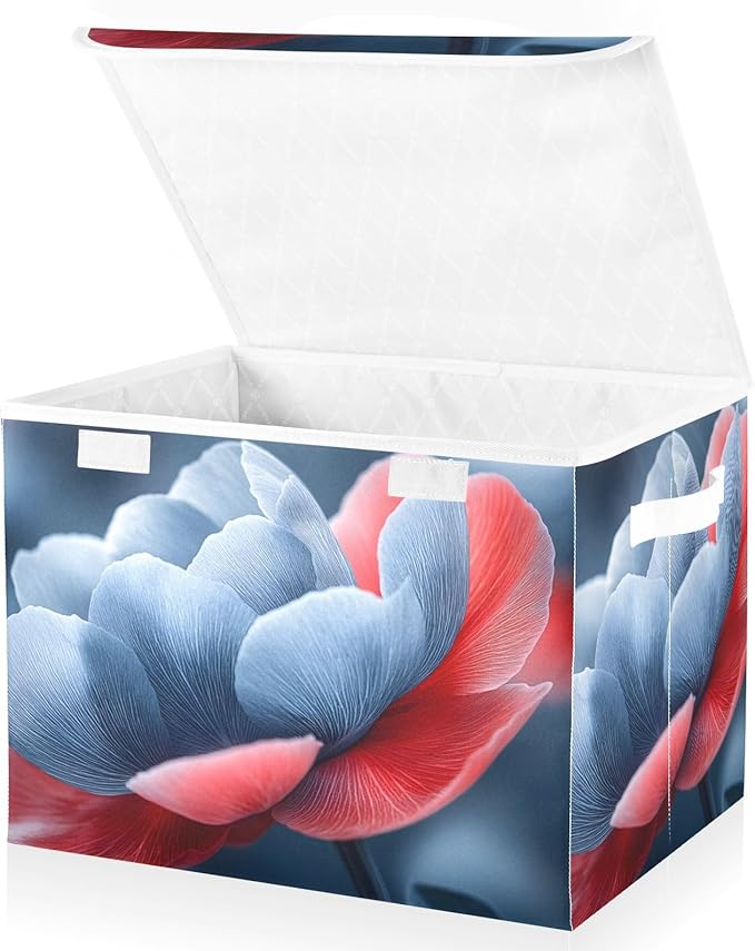AIXIWAWA Lidded Storage Cube (Surreal Flower) Fabric Foldable Closet Bins with Flip Lid and Handles Organizer Basket Container 16.5 x 12.6 x 11.8 IN