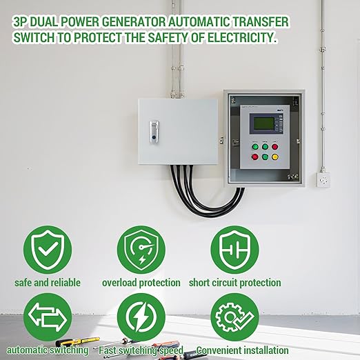 125 Amp 3P Dual Power Automatic Transfer Switch 120/240V Generator Changeover Switch with Metal Electrical Box for Outdoor and Indoor