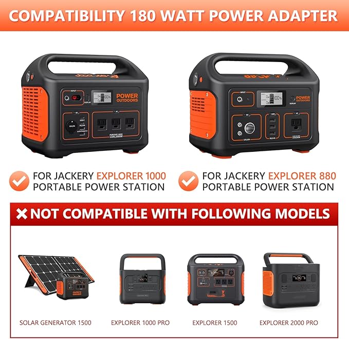 24V180W Power Supply Cord Charger for jackery 1000 880 Power Supply Cables Compatible with Jackery Explorer 1000 E1000 880 E880 Portable Power Station Solar Generator Replacement KA18024075-6C