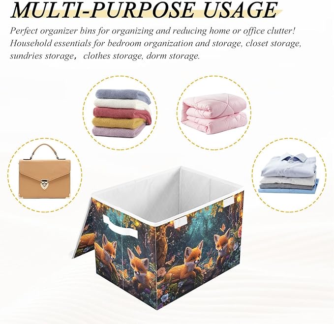 Storage Cube with Lid Cute Foxes Print 16.5×12.6×11.8 IN 1 Pack Collapsible Large Capacity Foldable Storage Basket Bin Organizer