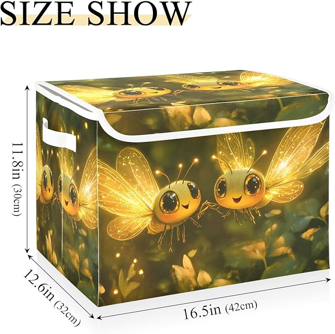 AIXIWAWA Lidded Storage Cube (Bees Golden) Fabric Foldable Closet Bins with Flip Lid and Handles Organizer Basket Container 16.5 x 12.6 x 11.8 IN