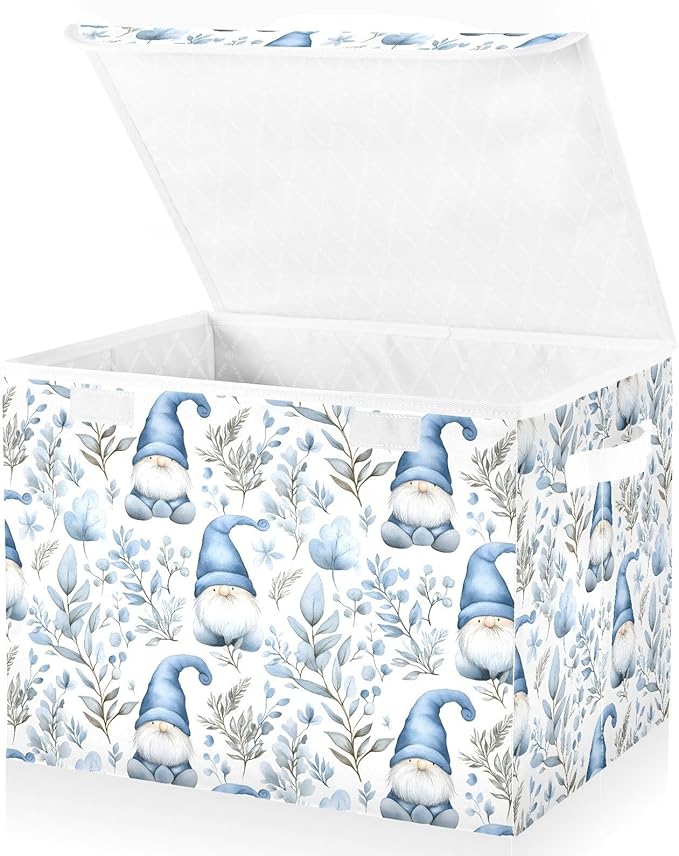AIXIWAWA Lidded Storage Cube (Gnome Blue) Fabric Foldable Closet Bins with Flip Lid and Handles Organizer Basket Container 16.5 x 12.6 x 11.8 IN