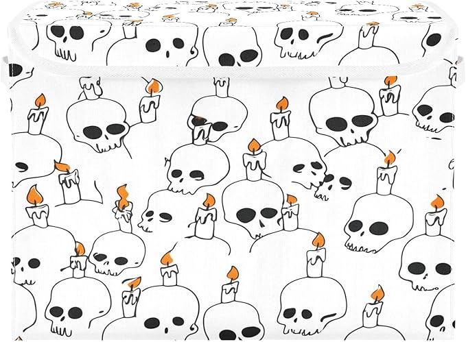 Abstract Candle Skull Foldable Storage Baskets Fabric Boxes with Handle Organizers with Flip-Top Lids Storage Bins for Home Bedroom Office