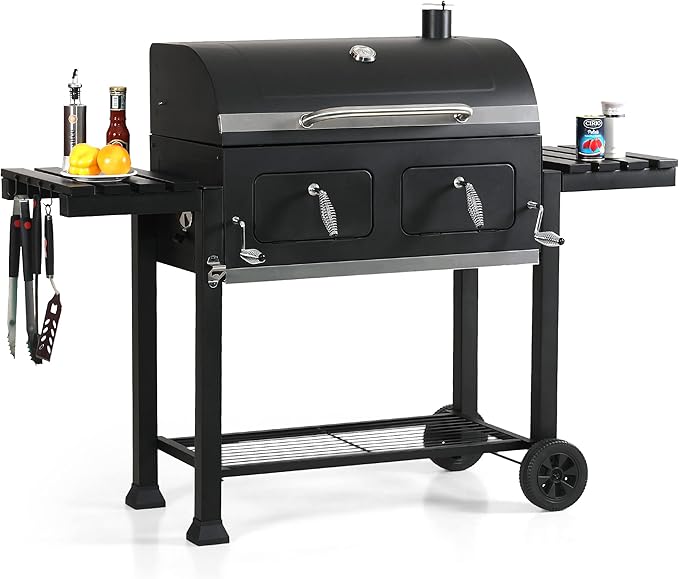 Captiva Designs Extra Large Charcoal BBQ Grill with Oversize Cooking Area(794 SQIN) Outdoor Cooking Grill with 2 Individual Lifting Charcoal Trays and 2 Foldable Side Tables