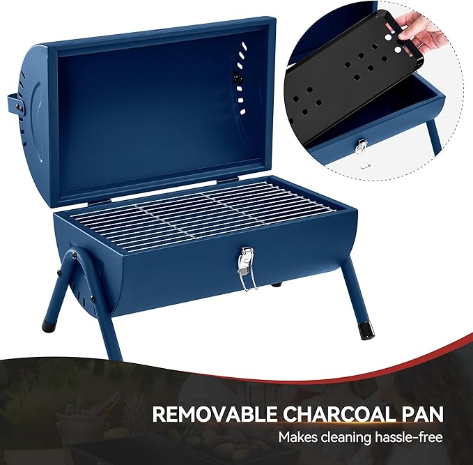 Royal Gourmet CC1015B Portable Charcoal Grill 147 Sq. In. Cooking Area with Four Air Vents Lid Latch Buckle Lid Handle for Outdoor Backyard Patio Parties and Picnics Blue