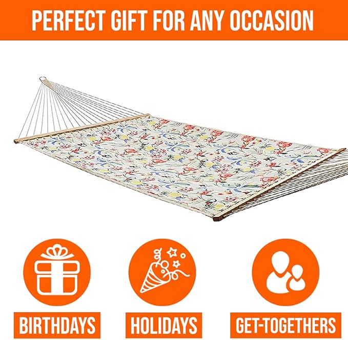 Castaway Living Large Tropical Print Quick-Dry Polyester Hammock – 12 ft. x 55 in. 350 lb Capacity Free Extension Chains &amp Tree Hooks – Ideal for Poolside Beach &amp Backyard Use