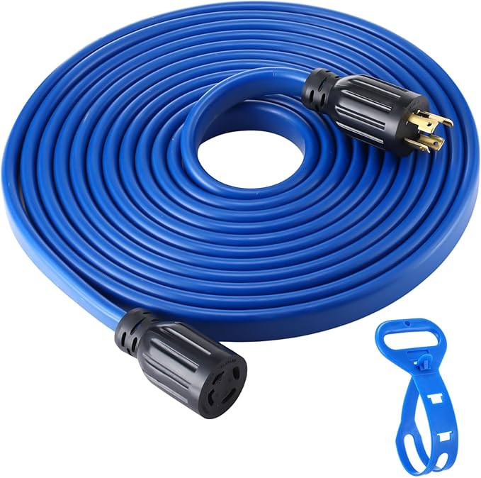Kanayu 25 FT 4 Prong 30 Amp Flat Generator Extension Cord Compatible with NEMA L14-30P/L14-30R 10 Gauge Flat Generator Power Cable Locking for Manual Transfer Switch 125/250V 7500W ETL Listed