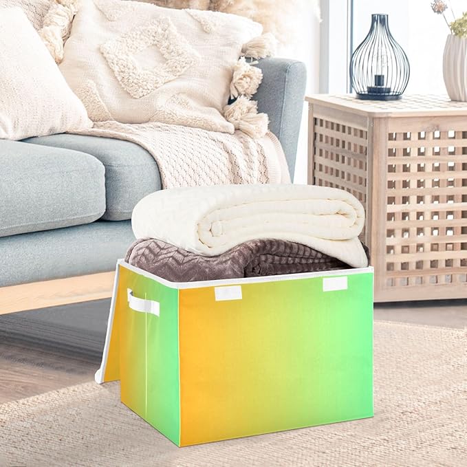Yellow Green Gradient Storage Containers with Lids Foldable Box Organizer Storage Bins with Handles for Home Studyroom