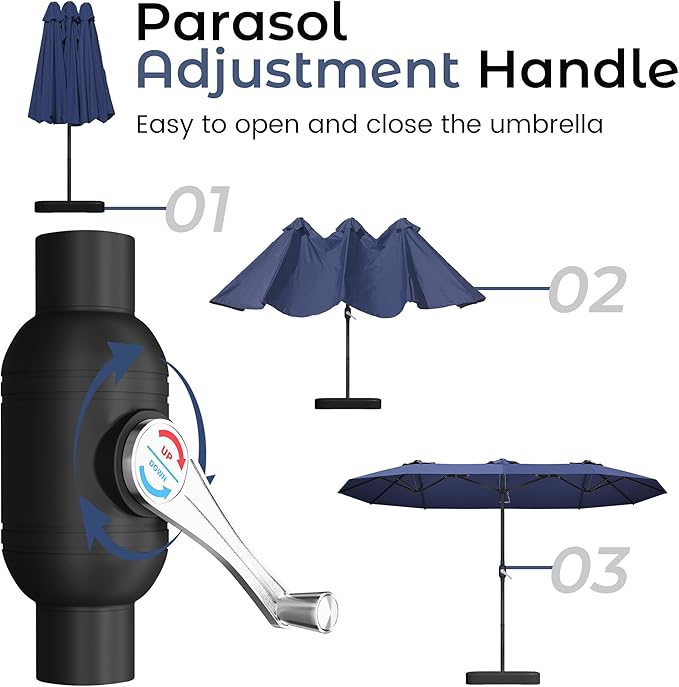 DomeShade 15ft Patio Umbrella with BaseLarge Outdoor Double-Sided Rectangle Umbrella with Crank Handle Market Umbrella for Poolside Garden Deck Backyard Beach Pools Navy Blue