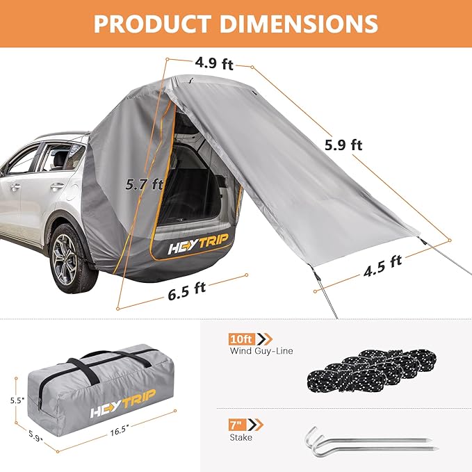 HEYTRIP Upgraded SUV Tailgate Tent with Poles &amp Stakes – Stable Awning Car Camping Tent Waterproof Windproof Hatchback Shelter Universal Fit for SUV Van &amp CUV