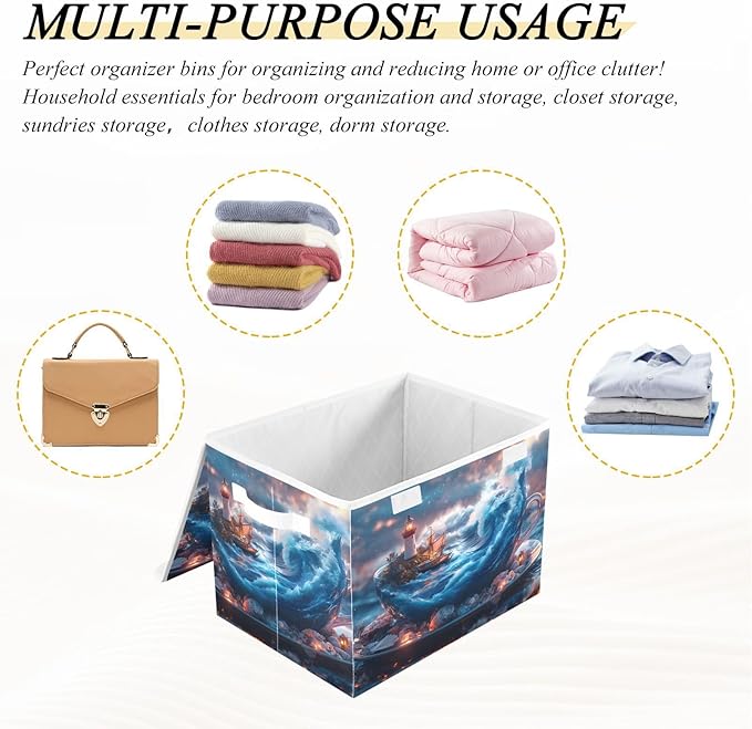 AIXIWAWA Lidded Storage Cube (Surreal Cup) Fabric Foldable Closet Bins with Flip Lid and Handles Organizer Basket Container 16.5 x 12.6 x 11.8 IN