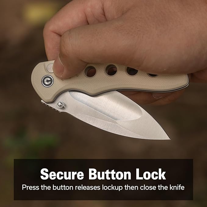 CIVIVI Triptych Folding Pocket Knife 2.97 14C28N Blade G10 Handle with Reversible Clip Button Lock Knife for EDC Camping Hiking C23085B-2 Ivory