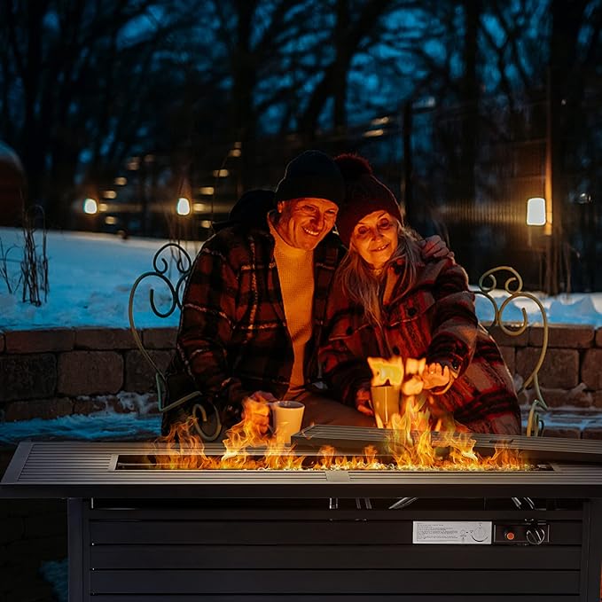 LEGACY HEATING 57 inch Gas Fire Pit Table Outdoor Propane Fire Pit Table 50000BTU Fire Table with Lid Retangular Bronze Firepit Table for Garden Courtyard Deck Poolside Party