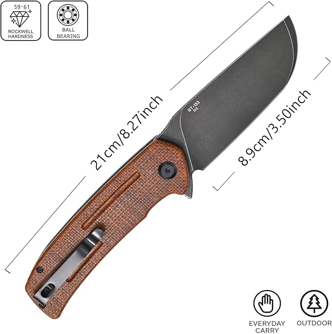 Sitivien ST133 Folding KnifeD2 BladeMicarta Handle EDC Tool Knife for Outdoor Camping Hiking(Brown)
