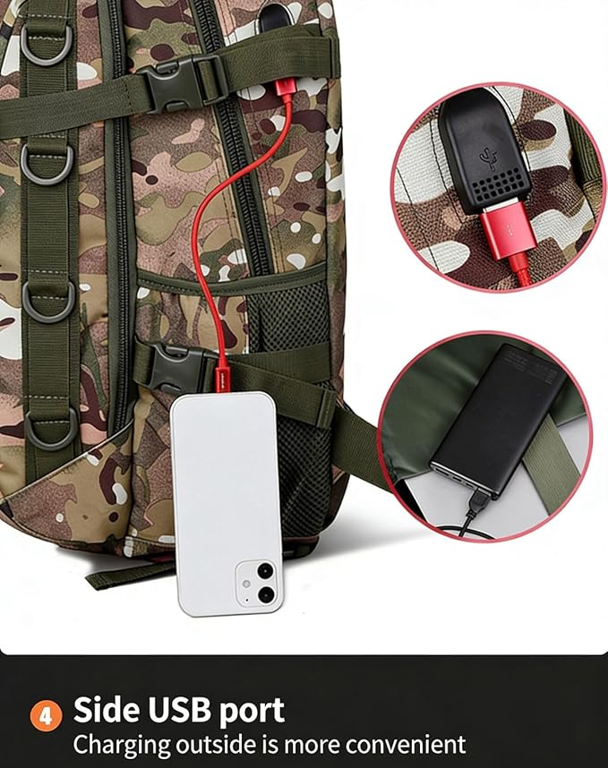 LINGYUE Tactical Backpack Bagpack Waterproof Hiking With USB Port 14 Laptop Compartment For Outdoor Camping Travel(C)