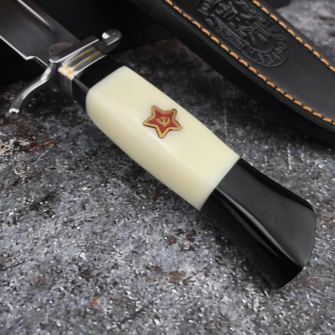 Russian Finka-NKVD KGB Fixed Blade Knife Heavy Duty 440C Steel Full Tang KnifeResin HandleOutdoor Knives for Tourist Fishing CampingGift PU Sheath