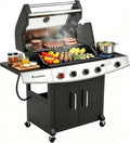 5 Burners Propane Gas Outdoor Grill 62000 BTU Side Burner 645 Sq.in Porcelain-Enameled Grates Stainless Steel Propane Grill Outdoor Cooking Patio Garden Family Barbecues Party