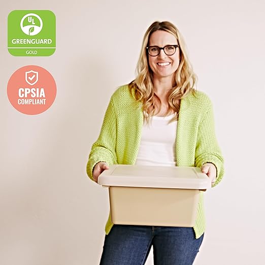 ECR4Kids Square Bin with Lid Storage Containers Sand 2-Pack