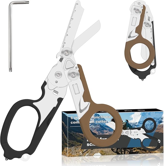 6in1 trauma shears - emergency responders outdoor emergencies scissor medical staff and outdoor camping scissors ttrauma scissors(black brown)