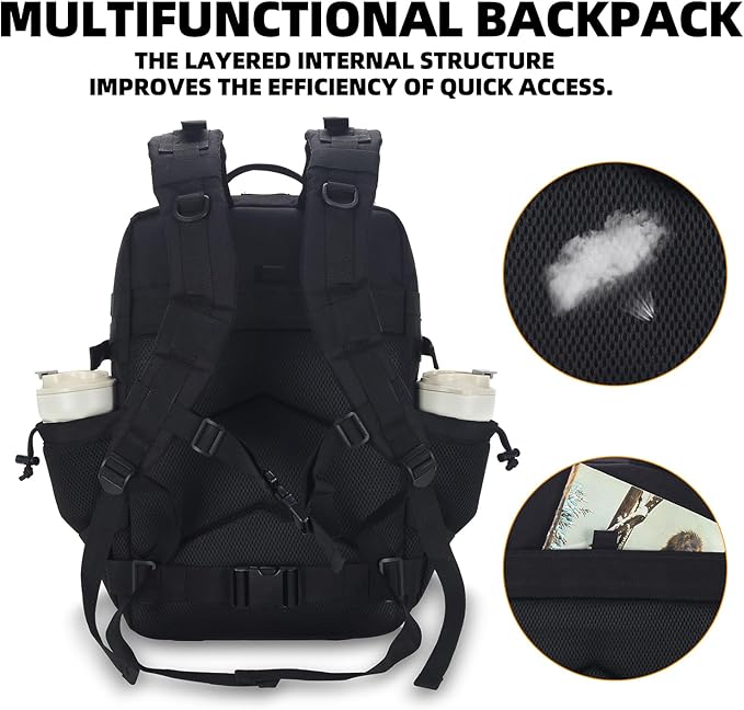 Lovelinks21 25L Tactical Military Backpack Small Travel Rucksack for Men and Women Assault Pack Bug Out Bag Molle Daypack Gym Backpack with Bottle Holder (Black Neon Green)