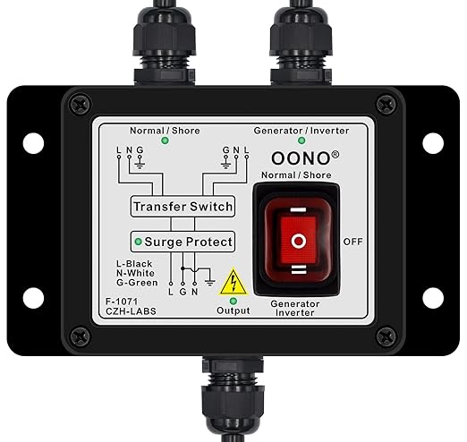 Manual Transfer Switch AC120V 15Amp with Surge Protection for Generator Inverter Solar. OONO F-1071
