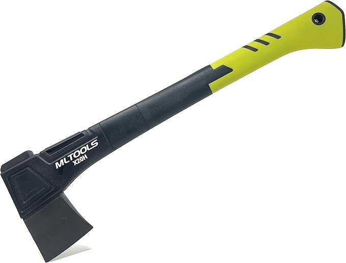 MLTOOLS Gardening Hatchet X20H - Camping Hatchet Fiberglass Ergonomic Handle High Carbon Steel Head - Torque Weatherproof Survival Axes and Hatchets - Non-Slip Grip - Protection Guard &amp Lock -