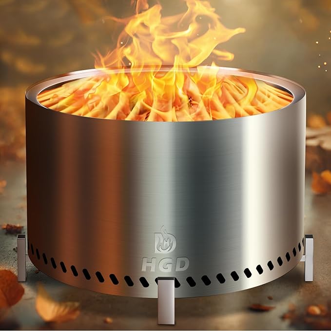 HGD 28 Inch Smokeless Firepit Large Stainless Steel Fire Pit Wood Burning Firepit for Patio Garden Picnic