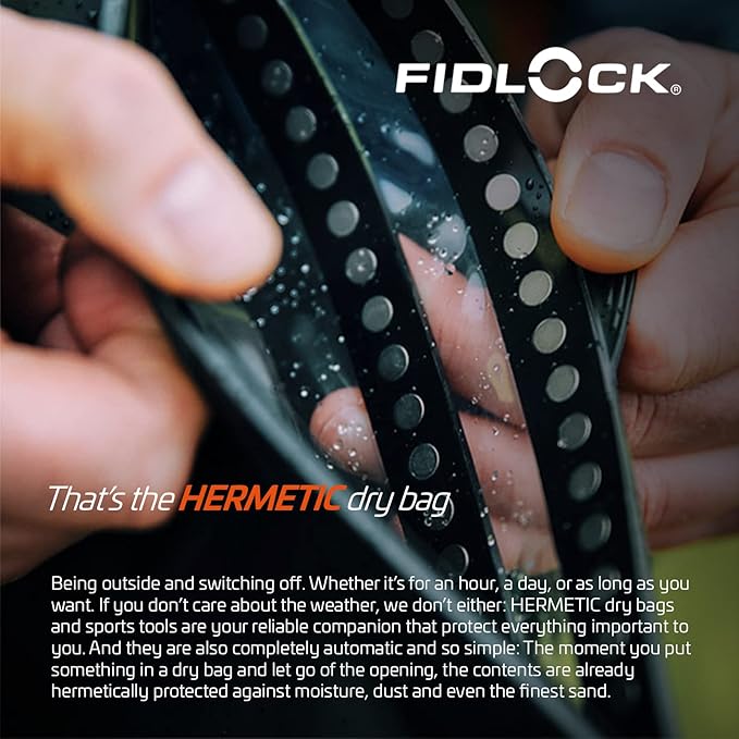 FIDLOCK Hermetic Dry Bag Flexible Magnetic Self-Sealing Bag for Cellphone | 100% Water &amp Sand Proof | Practical Size with a Large Opening | Lanyard Included | Medi | Orange Transparent