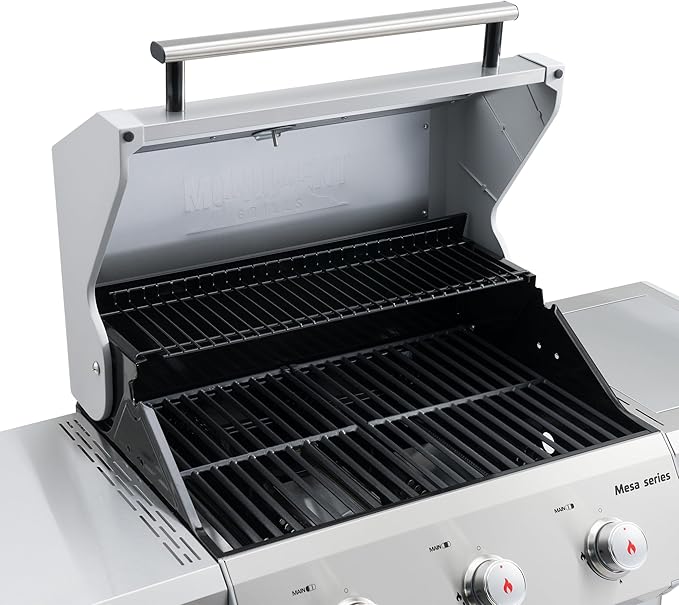 Monument Grills Outdoor Barbecue Stainless Steel 3 Burner Propane Gas Grill 48000 BTU Patio Garden Grill with Side Burner and Knob Controls Mesa305 with BBQ Cover