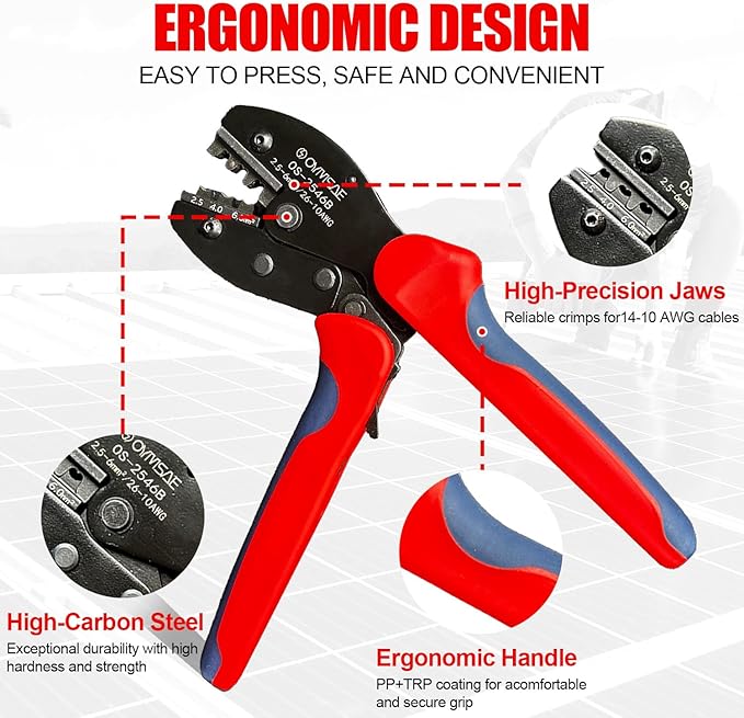 OYMSAE Solar Crimper Tool Kit with Y Connector - 24 PCS Solar Tools for PV MC4 Connectors: 10-14AWG Ratcheting Crimper 10 Pairs Connectors 2 Wrenches