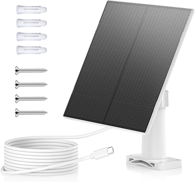 MUBILIFE 5W Solar Panel for Security Camera Wireless Outdoor with Micro USB &amp Type-C Port Continuous high-Efficiency Solar Power IP66 Weatherproof 360° Adjustable Bracket 10ft Cable