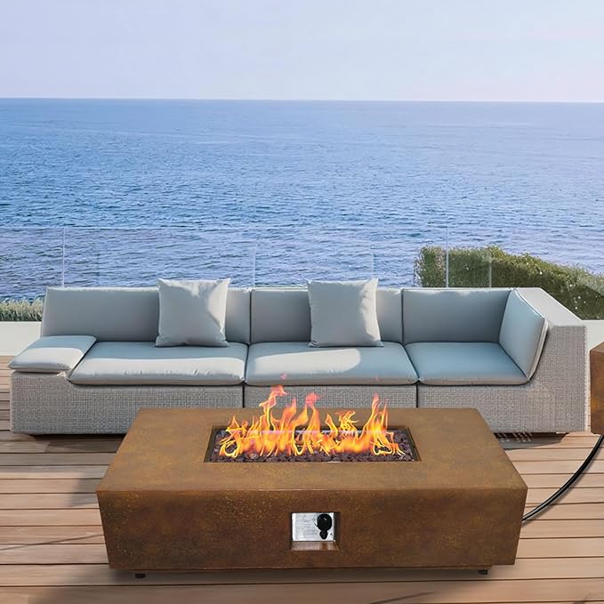 Afterglow Firepits All Terrafab External Gas Tank for Outdoor Use Rectangular 50000 Btu for Outside Patio Backyard Garden Rusty Brown