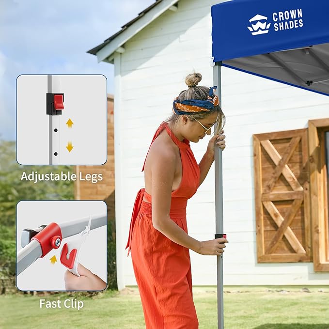 CROWN SHADES 10x10 Pop Up Canopy with 1 Side Wall - Beach Tent with One Push Setup - Outdoor Sun Shade for Events Parties Camping - Gazebo with STO-N-Go Cover Bag (Navy Blue)