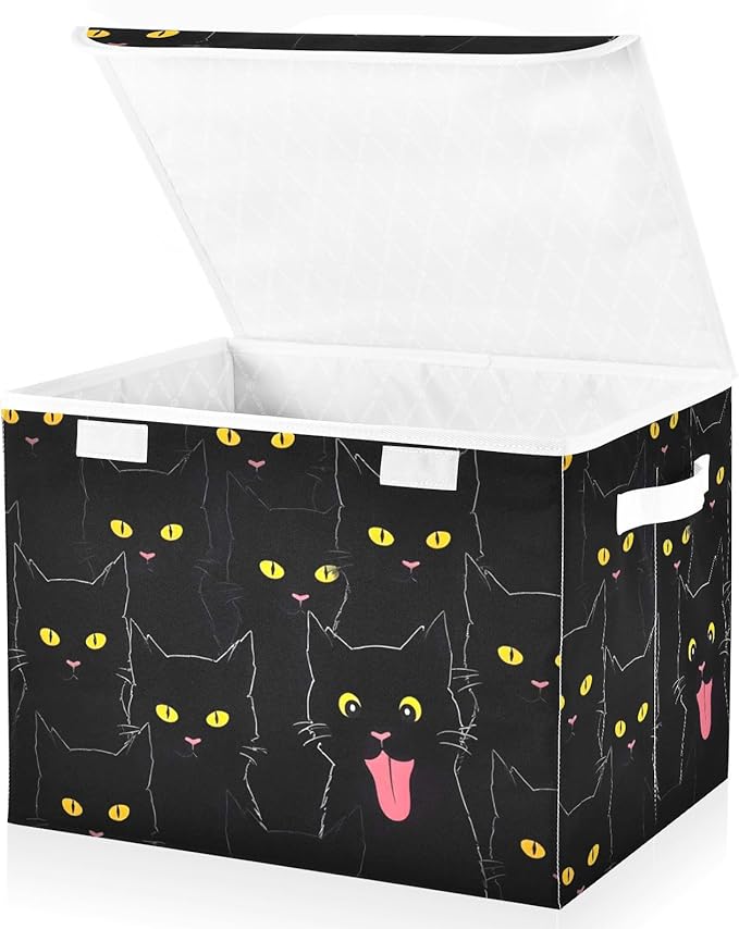 Storage Cube with Lid Cats Black Print 16.5×12.6×11.8 IN Collapsible Large Capacity Foldable Storage Basket Bin Organizer