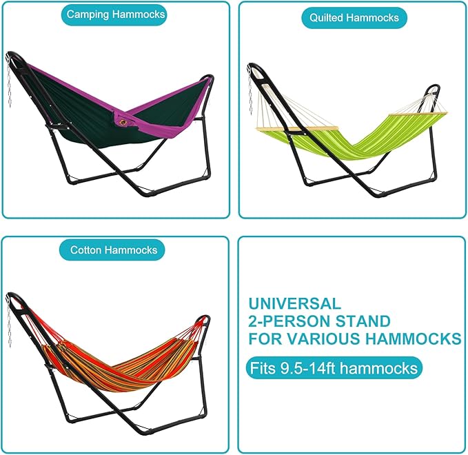 Hammock Stand Steel Hammock Frame Heavy Duty 550 LBS Capacity 2Person Fits Hammocks 9 to 14 Ft Portable Hammock Rack Adjustable Universal for Indoor Outdoor Backyard Camping Use
