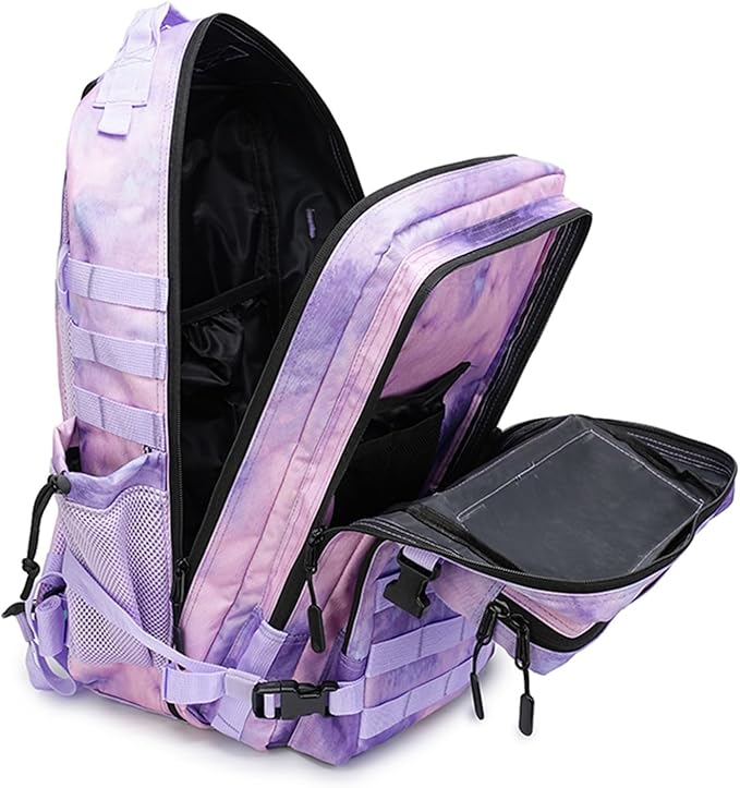 45L Military Tactical Backpack for Men &amp Women Bug Out Bag Assault pack Molle Daypack Hiking Trekking Rucksack (2.0 side pockets (cloud purple))