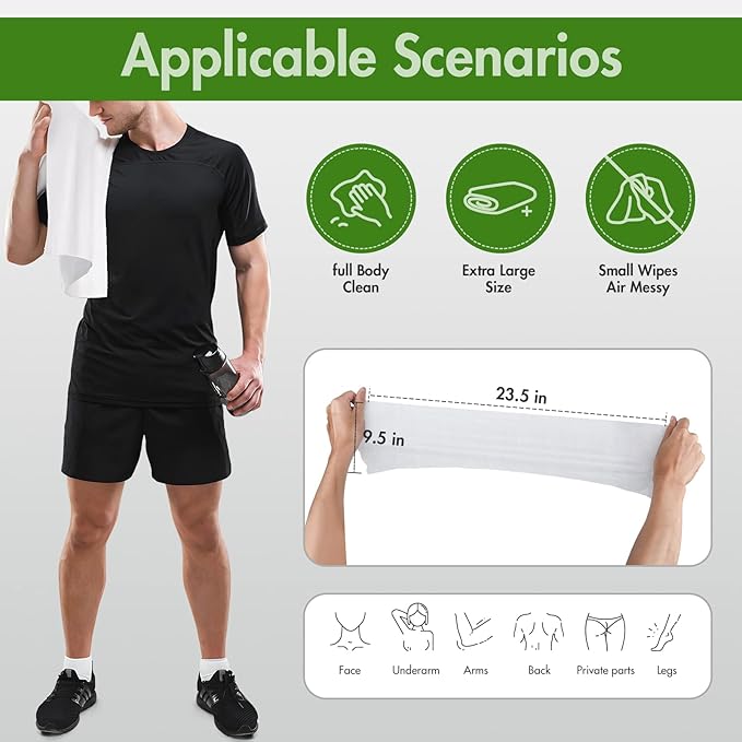 YAKAMOZ Large Body Wipes for Adults Bathing Individually Wrapped Personal Hygiene Body Wipes for Women Men and Elderly Disposable Washcloths for Bathing Camping (Unscented 50 Counts)