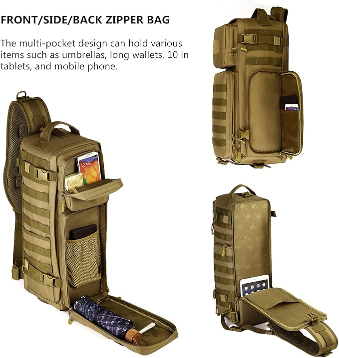 Protector Plus Tactical Sling Bag Military MOLLE Crossbody Pack (Patch Included)