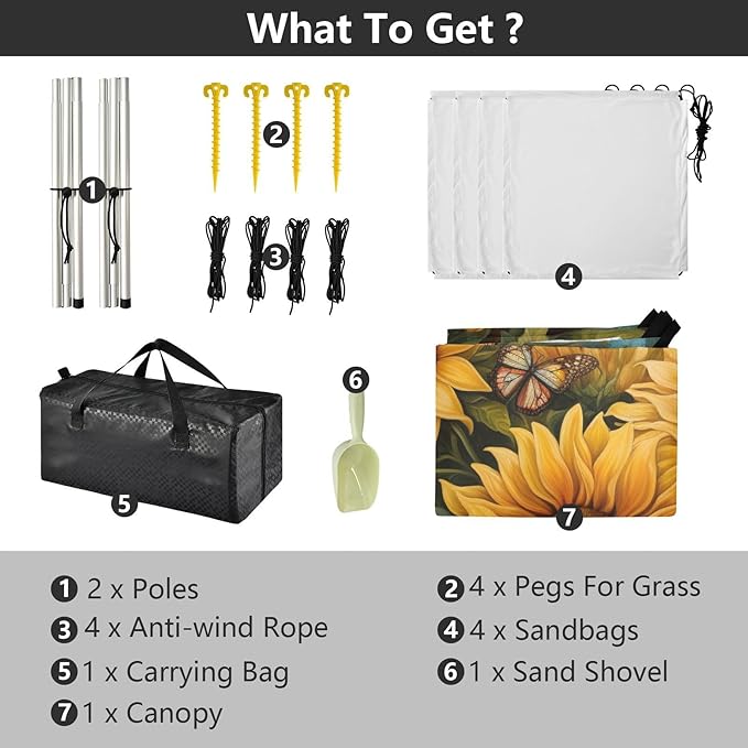 ALAZA Butterflies Sunflowers Watercolor Beach Tent Sun Shelter Portable Canopy Sunshade for Outdoor Camping Picnics Backyard Fun 10x9 ft
