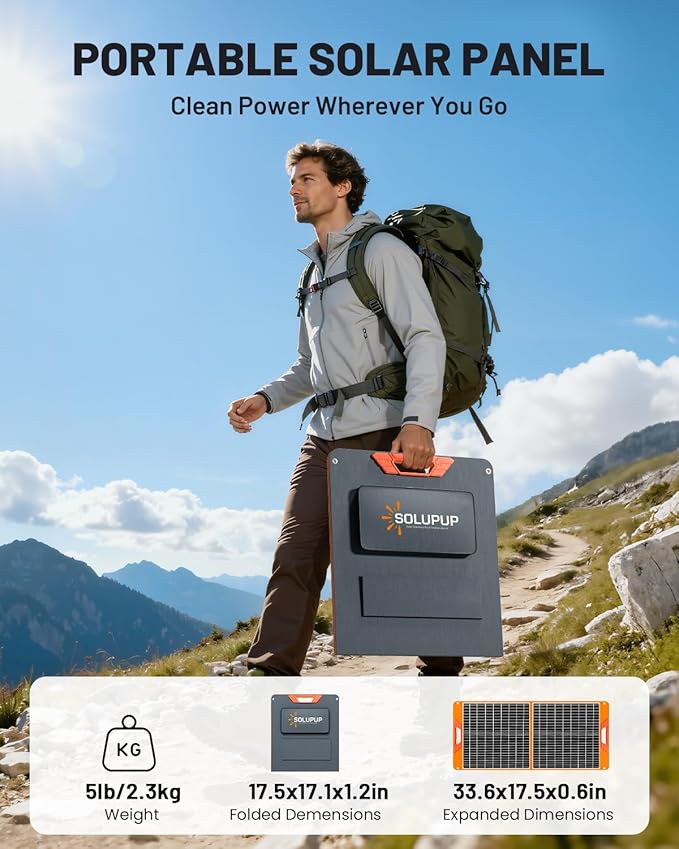 SOLUPUP 60W Portable Solar Panel Charger 23.5% High Efficiency Foldable Solar Panels for Power Station IP65 Waterproof Solar Charger with QC3.0 USB-A &amp USB-C Outputs for Outdoor Camping RV Trip