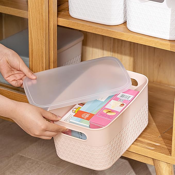 Lidded Storage Bin Organizer | Storage Organizing Container 16 Liter Set of 4 Off White