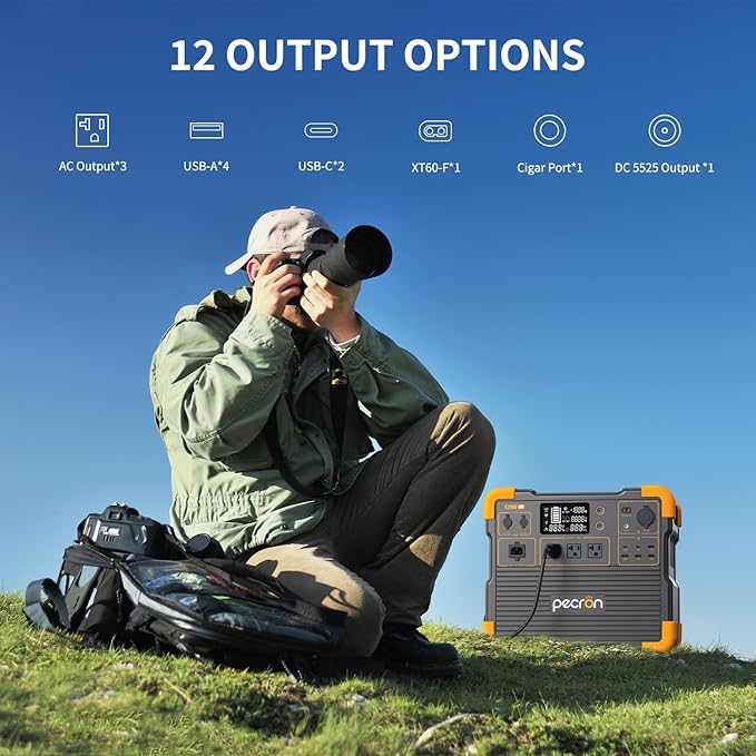 PECRON Portable Power Station E2400LFP 2048Wh Solar Generator Backup 2400W LiFePO4 Battery Expandable to 8192Wh Fast Charging in 1.5 Hrs Power Station for Emergencies Camping RV Home Use