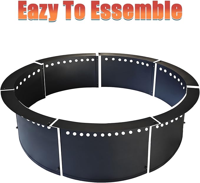 SoulMate Outdoor 45-Inch Outer/39-Inch Inner Fire Pit Ring SmokelessDuty Solid Metal Steel Round Firepit Rim Insert for DIY Fire Pits Outdoor Above or In-Ground Camping Garden Patio Backyard.