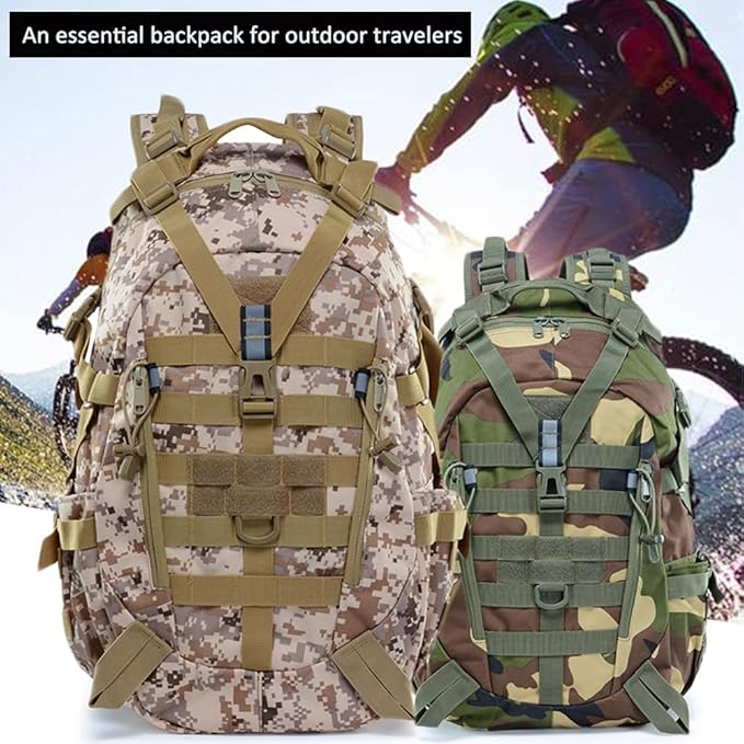 Lawaia Military Tactical Backpack for Men - Large Capacity Night Reflective Strip Ideal for Camping and Work (black)