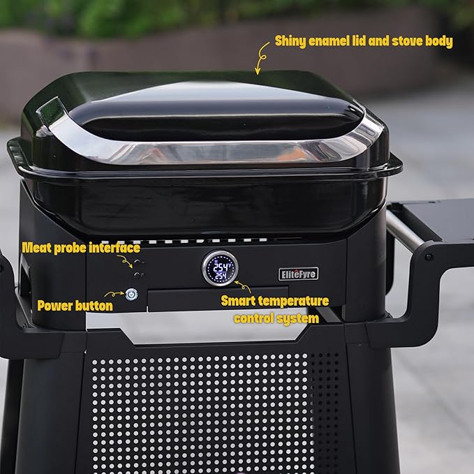 Volteq Smart Electric Grill with Cart - 1500W 650°F No Smoke Indoor/Outdoor BBQ Digital Control &amp Meat Probe Perfect for Apartment Balcony Patio Deck